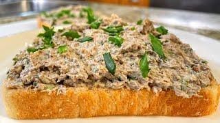 Вкуснейшая НАМАЗКА НА ХЛЕБ. Готовится 15 минут. Просто вкусный бутерброд на завтрак. Грибной паштет.