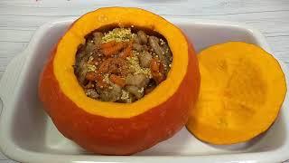 ПШЁННАЯ КАША С МЯСОМ В ТЫКВЕ Что приготовить из тыквы Рецепты MILLET PORRIDGE WITH MEAT IN PUMPKIN