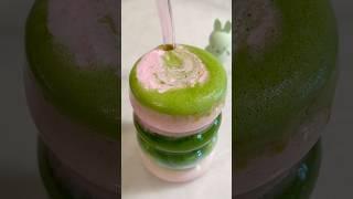 Making a pink matcha latte, the ultimate layered dream ????